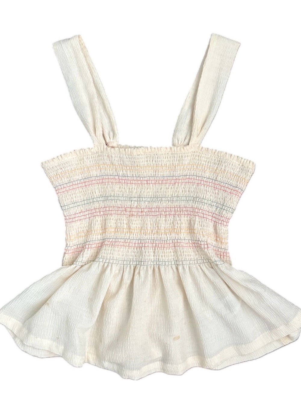 Madewell Cream Smocked Peplum Tank with Colorful Stripes